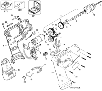 Default Diagram and Parts List for B2663 Type 1 Black and Decker Boring Machine